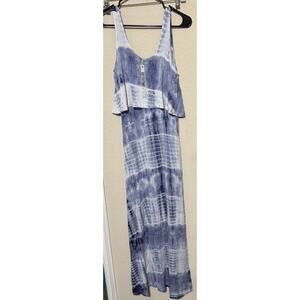 Ya Los Angeles Maxi Dress Long Blue Tie Dye Spaghetti Strap Womens Small NWT